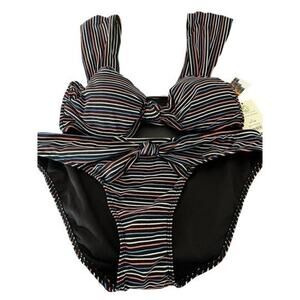 No Boundries black striped high waisted bikini set size L NWT